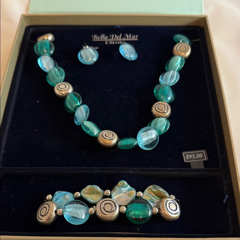 Bella D. Oceanic Blue and Silver Earrings, Necklace & Bracelet set